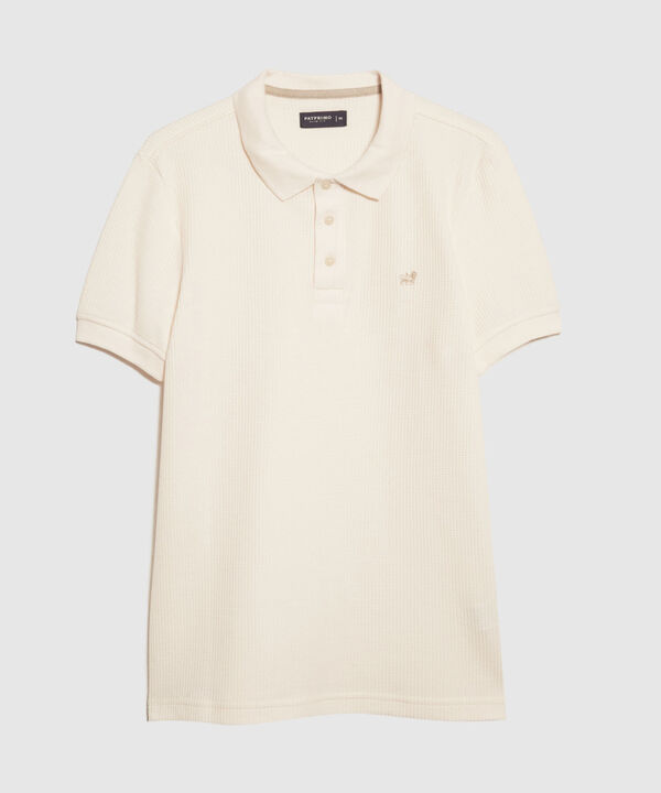 Polo Unicolor Con Textura, Cuello Y Puños Tejidos