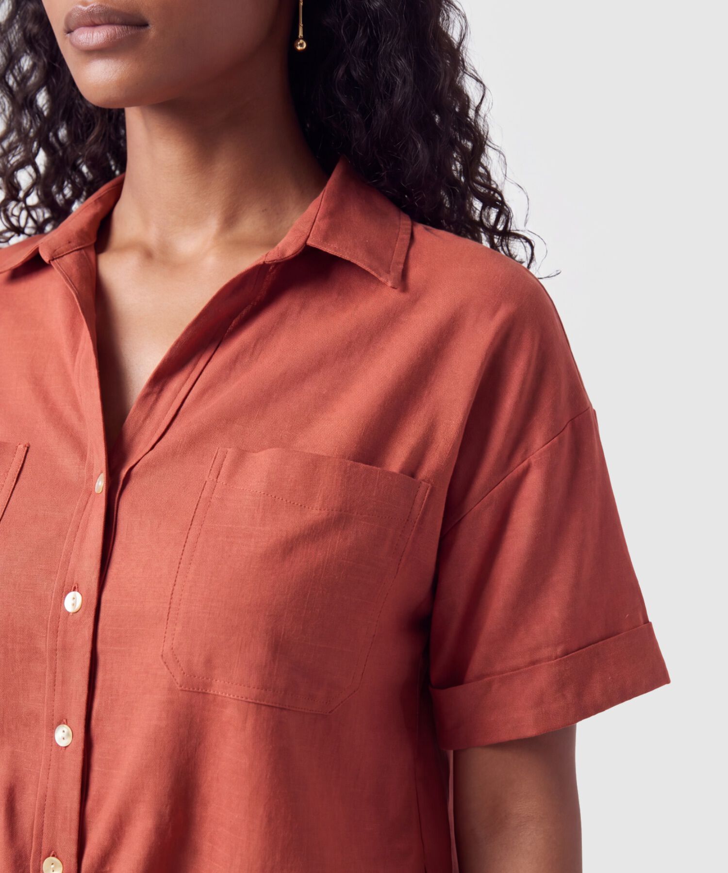 Camisa Manga Corta Con Bolsillos Para Mujer