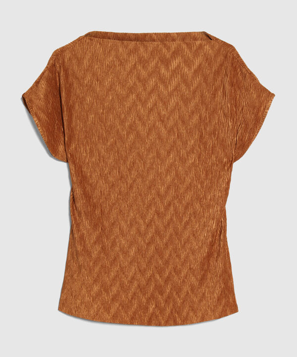 Blusa Plisada Manga Sisa, Cuello Redondo Y Silueta Holgada