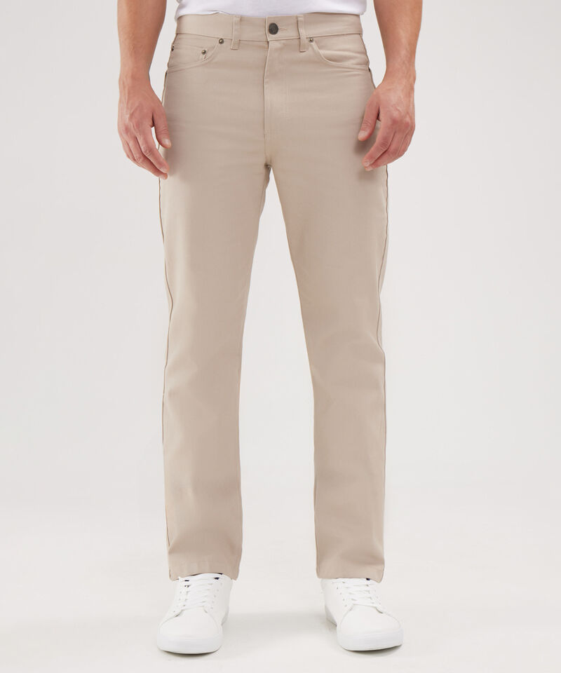 Pantalon Unicolor, 5 Bolsillos, Silueta Regular Fit