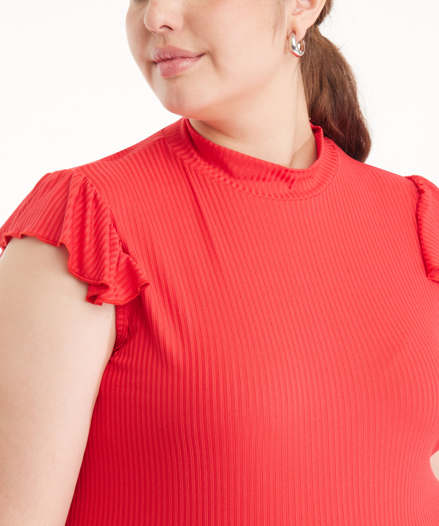 Camiseta Unicolor Manga Sisa Con Bolero Y Cuello Semi Alto