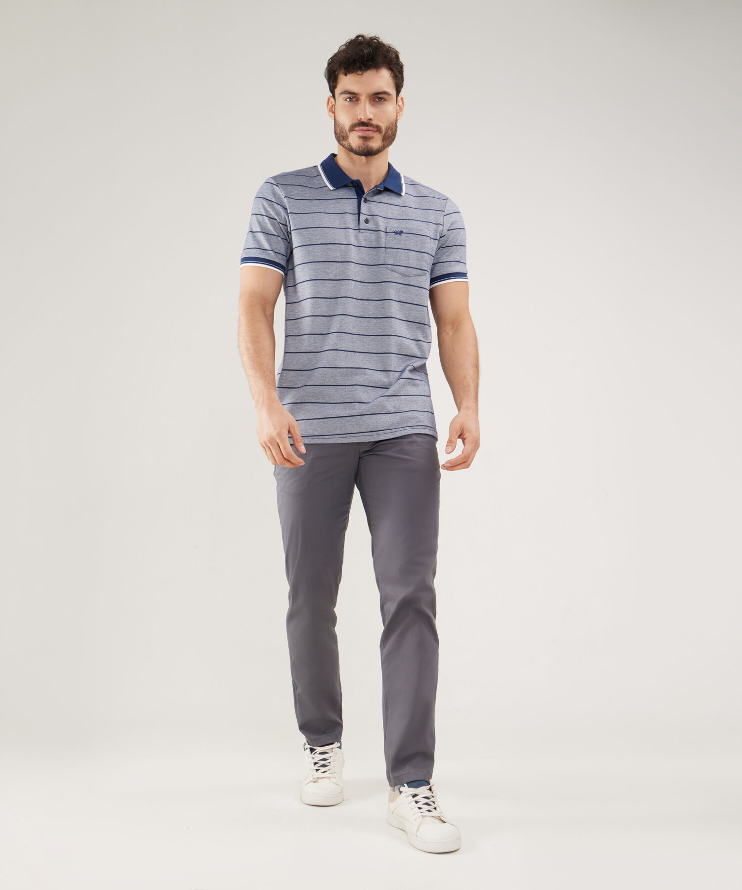 Polo Cuello Y Puños Tejidos Con Bolsillo, Silueta Regular Fit, Cítrico Marinero