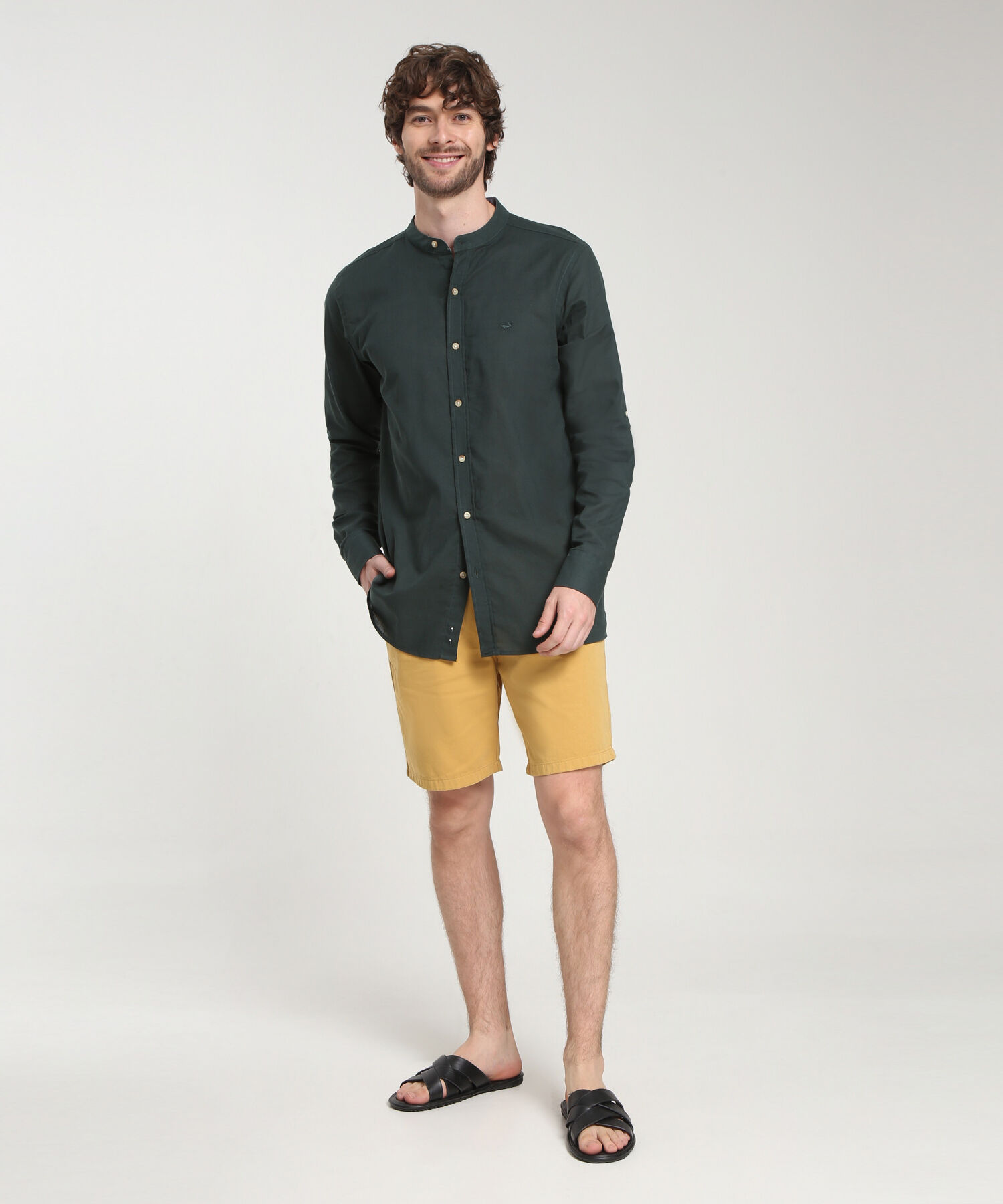 Camisa Manga Larga Cuello Mao Unicolor