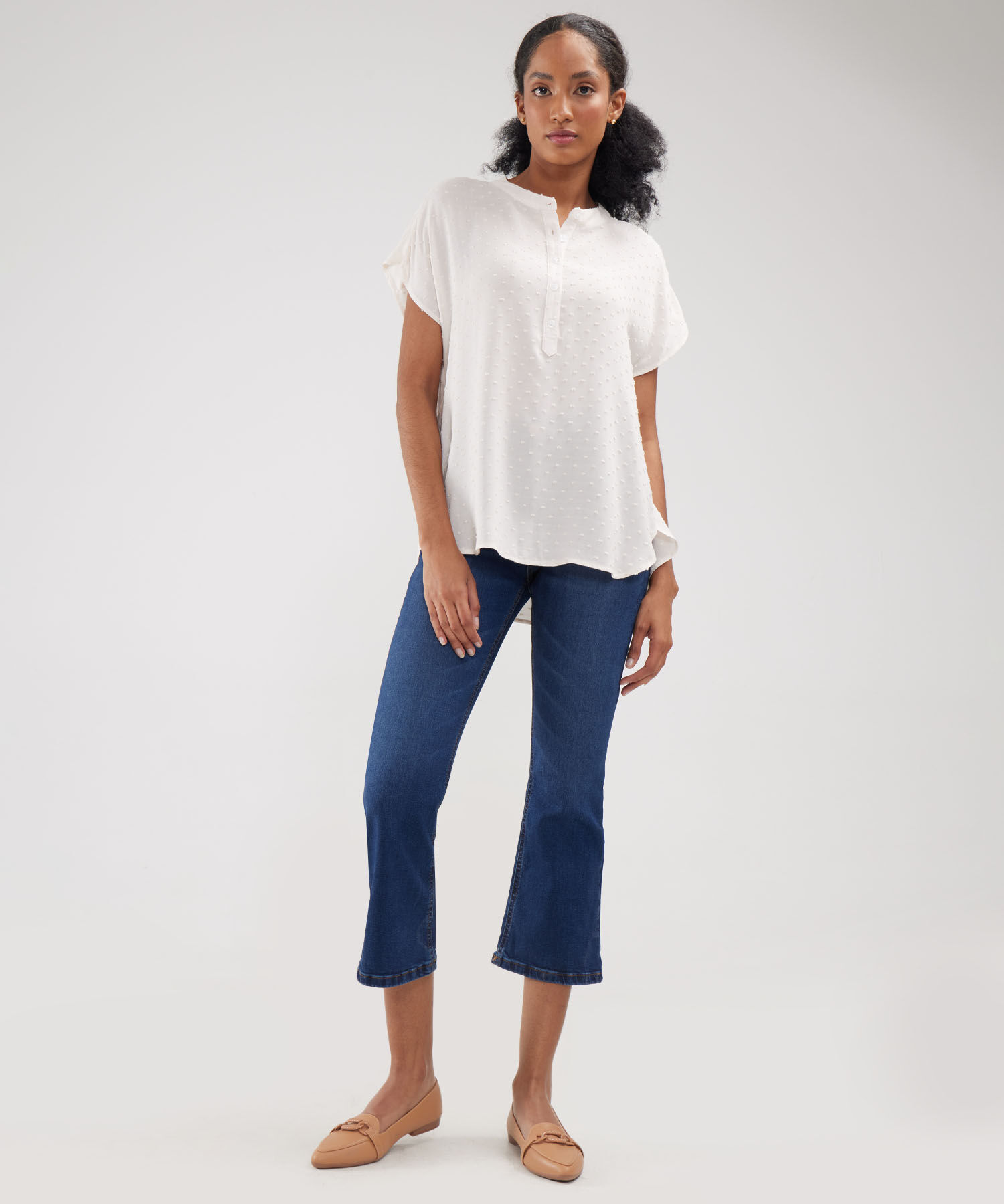 Blusa Unicolor Textura Manga Corta