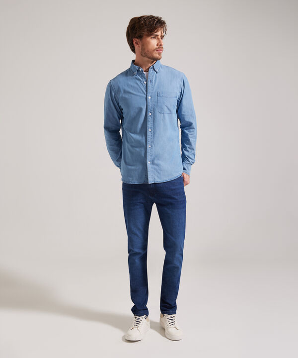 Camisa Con Bolsillo Bicelado Tono Azul Medio