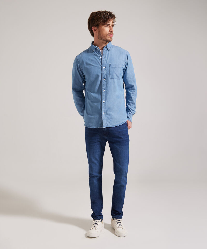 Camisa Con Bolsillo Bicelado Tono Azul Medio