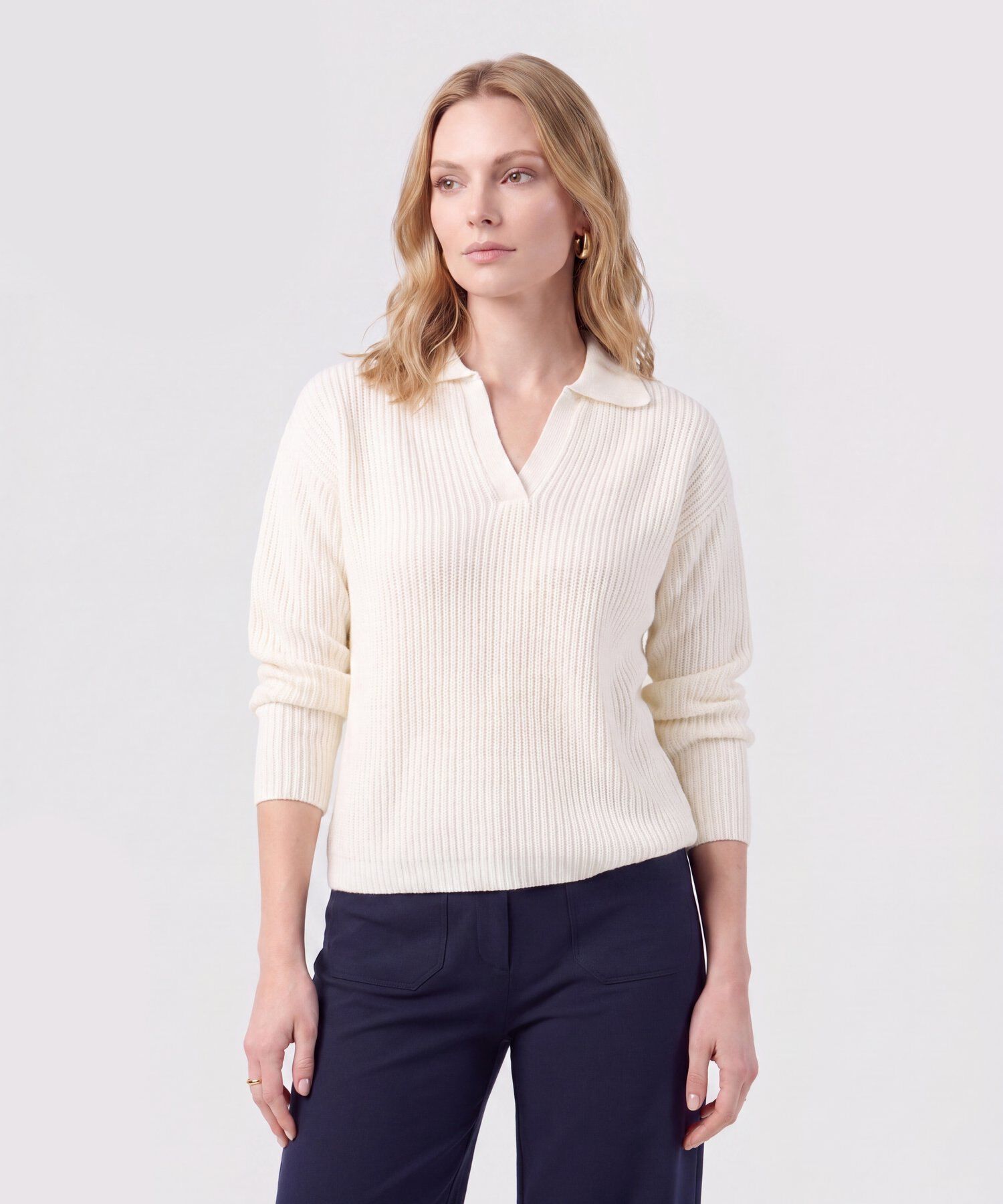 Saco Tejido Cuello Polo Con Escote En V