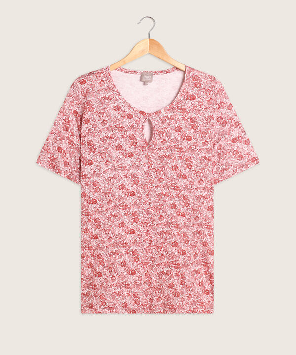 Camiseta Manga Corta Con Abertura En Frente Estampada