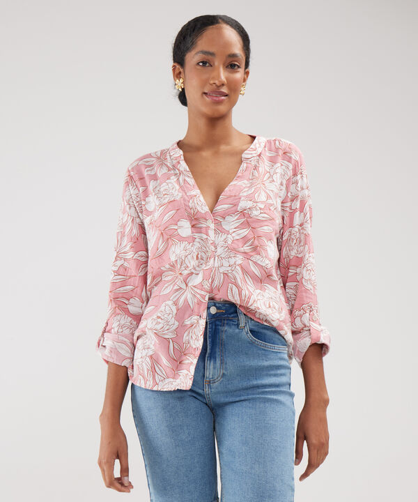 Blusa Manga Larga Estampada En Lino image number null