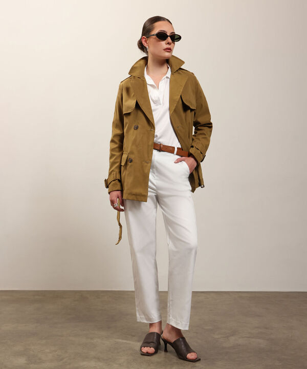 Chaqueta Trench Unicolor Con Cinturon 