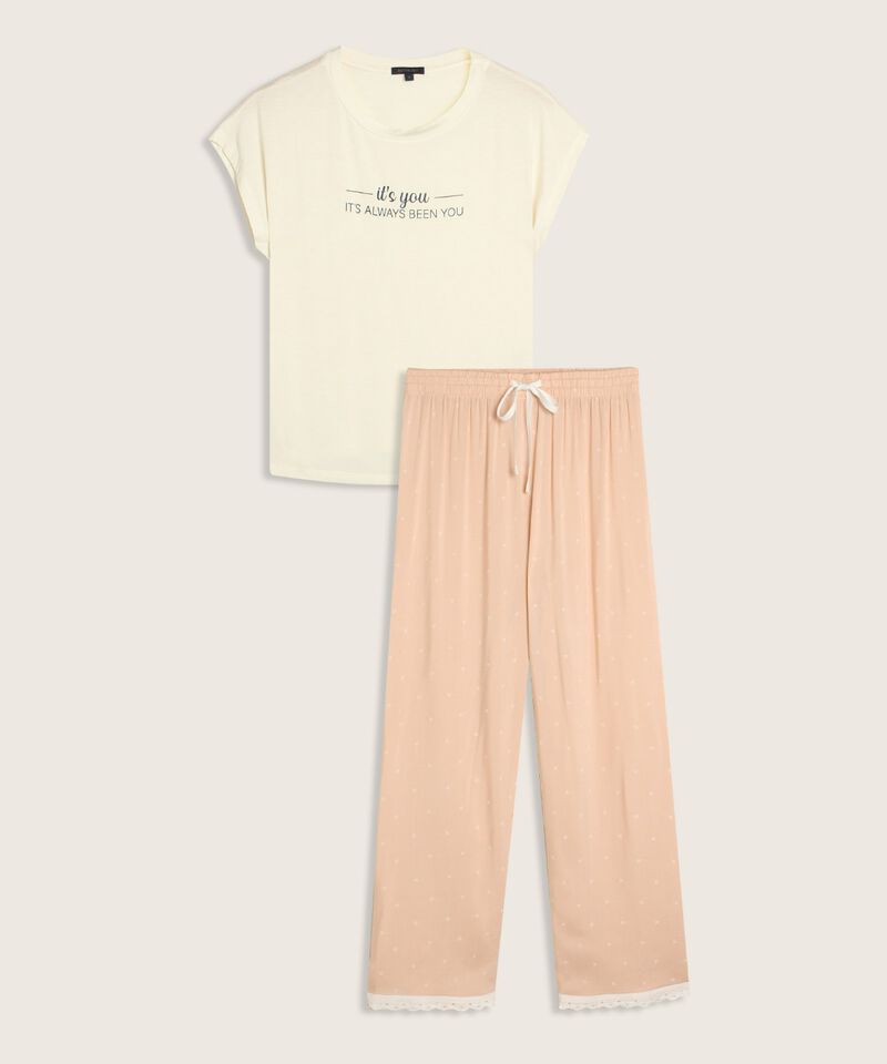 Pijama Manga Corta Unicolor Cuello