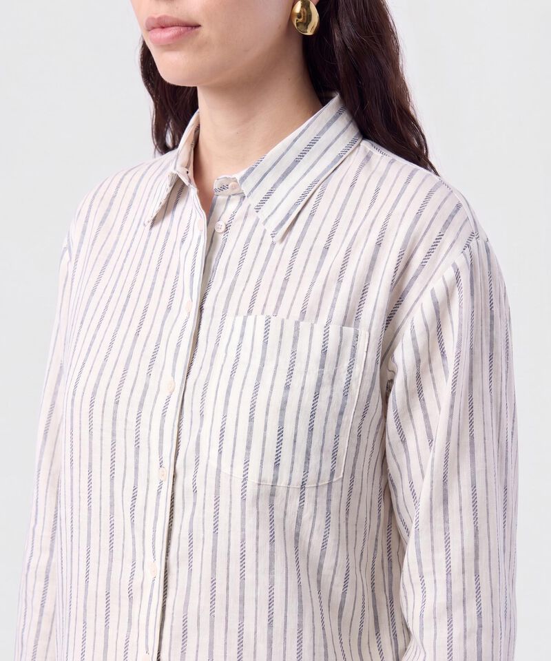 Camisa de Rayas con Bolsillo Para Mujer