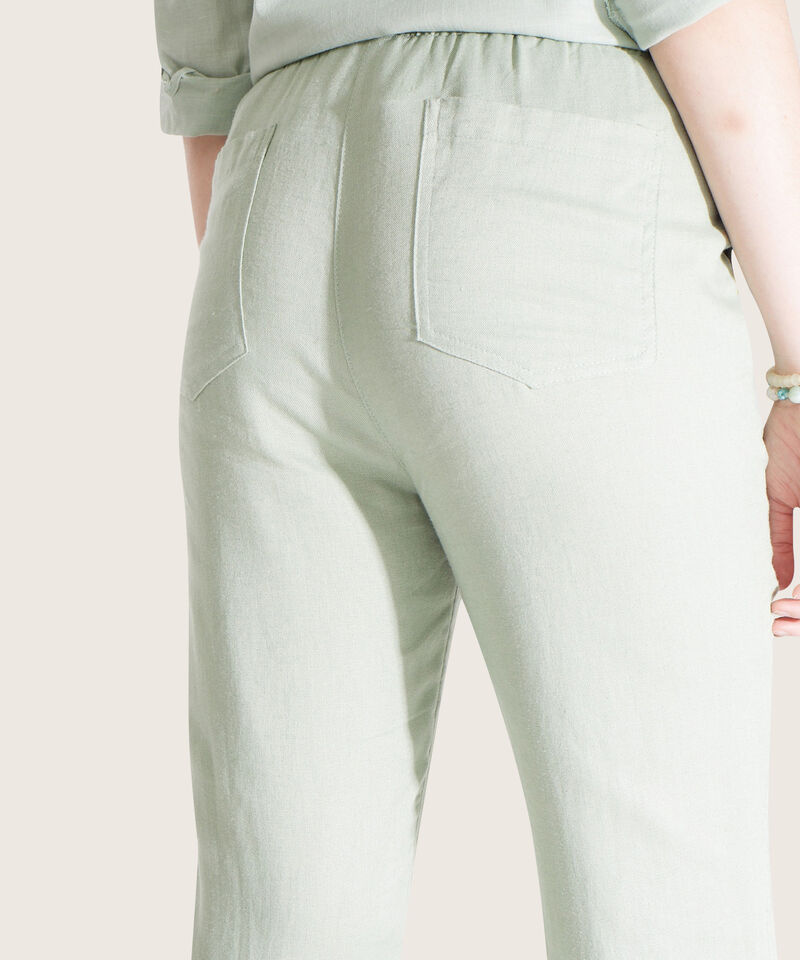 Pantalón Pretina Resortada  En Lino Unicolor