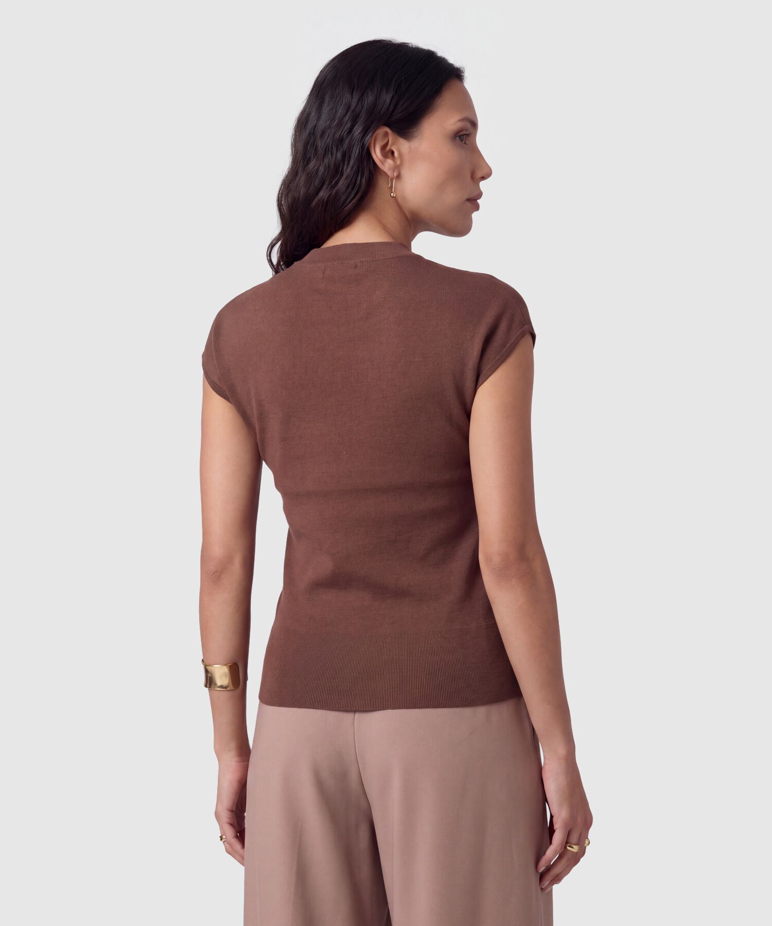 Camiseta Tejida Manga Corta Para Mujer