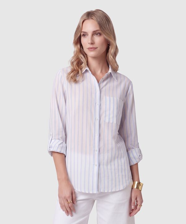 Camisa A Rayas Con Bolsillo Para Mujer image number null