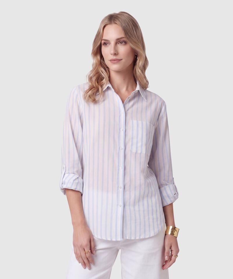 Camisa A Rayas Con Bolsillo Para Mujer