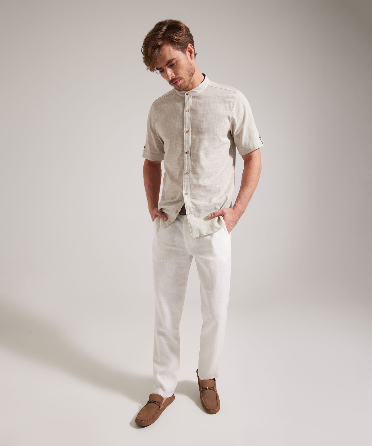 Camisa Manga Corta Cuello Neru Unicolor , Regular Fit