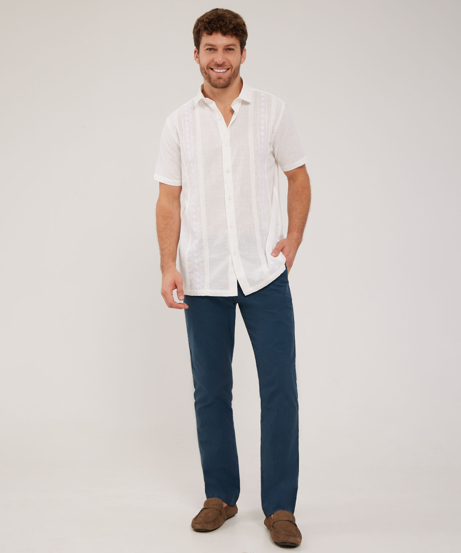 Camisa Guayabera Cuello Camisero Manga Corta Algodón Cuello Abierto Mini