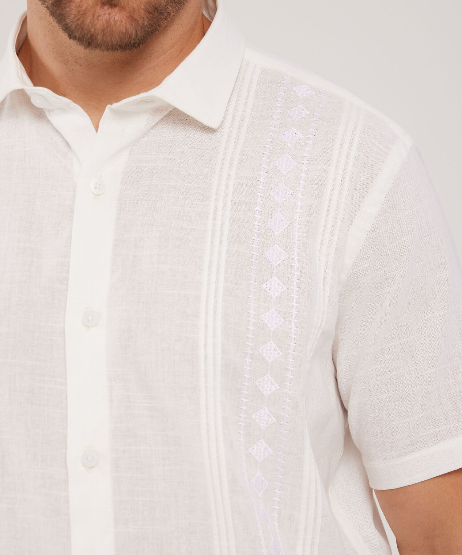 Camisa Guayabera Cuello Camisero Manga Corta Algodón Cuello Abierto Mini