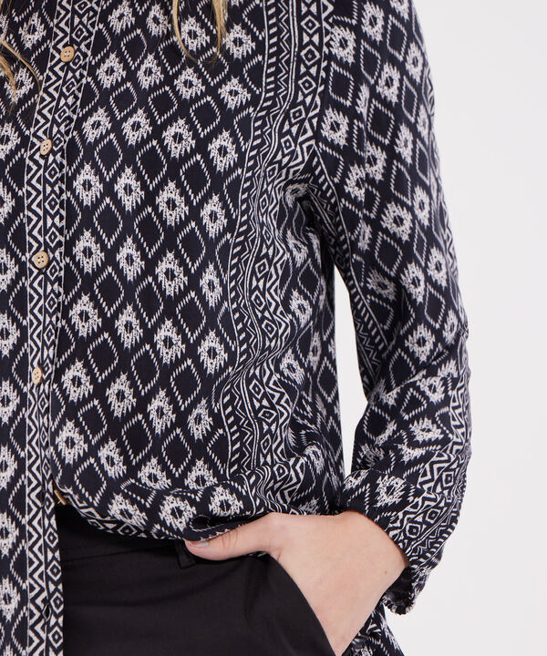 Blusa Estampada con Cuello Mao