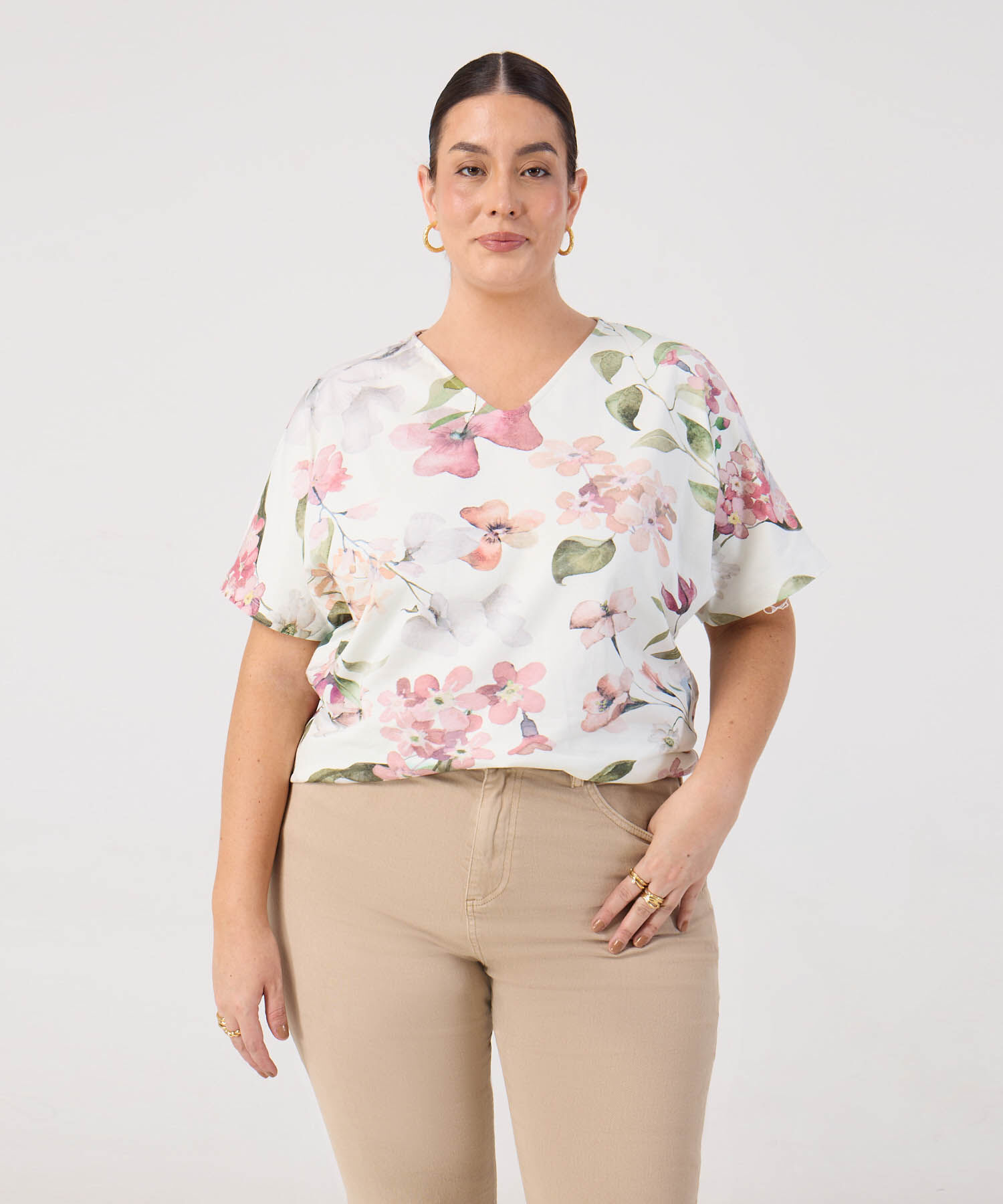 Camiseta Con Cuello En V Para Mujer Curvy