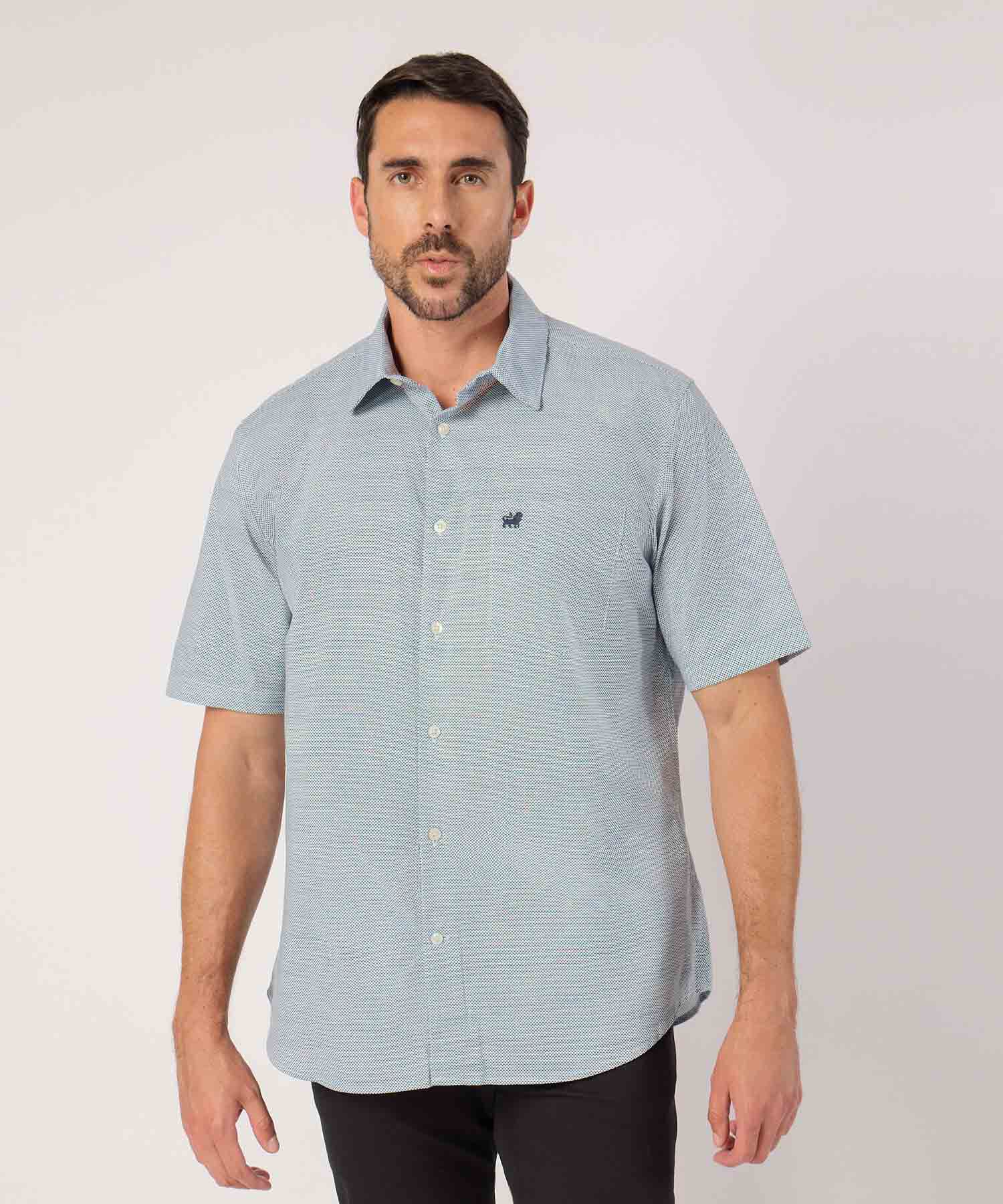 Camisa Tejido Con Microdiseño Manga Corta 