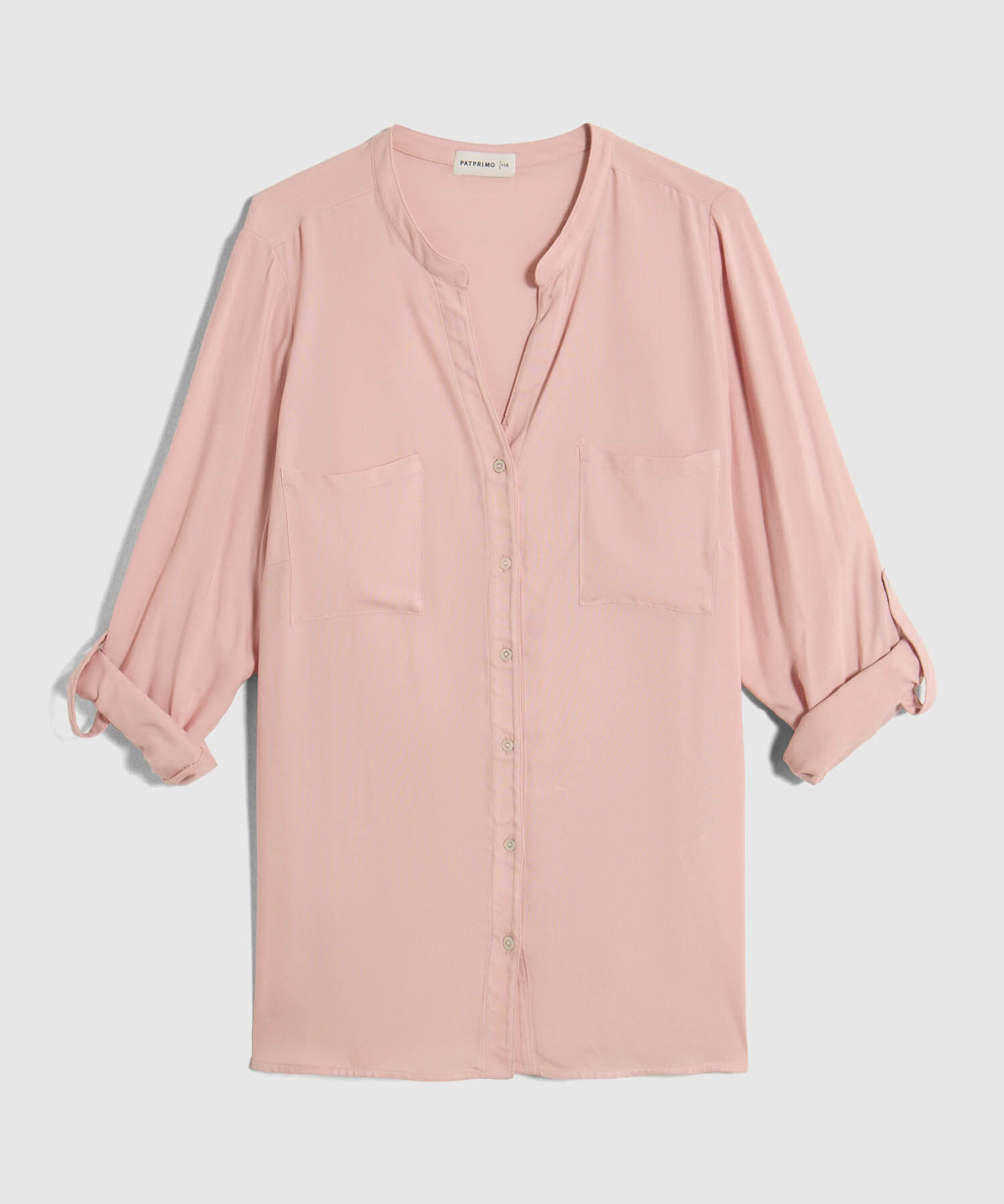 Camisa Cuello Ner&uacute; Y Doble Bolsillo Para Mujer Curvy