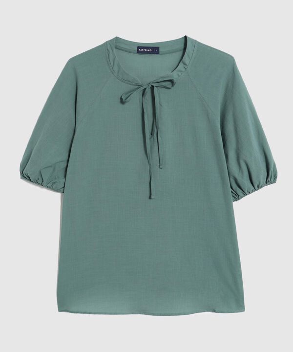 Blusa Unicolor Con Nudo En Cuello  image number null