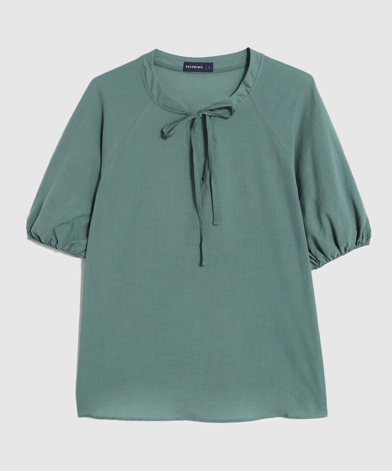 Blusa Unicolor Con Nudo En Cuello 