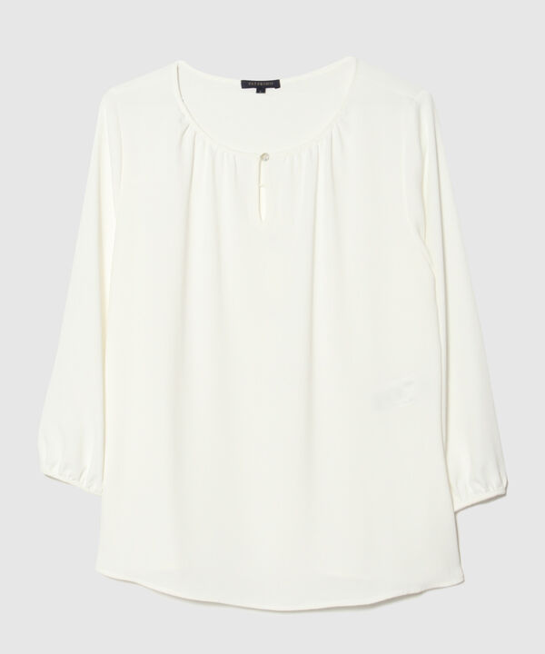 Blusa Manga 3/4 Con Detalle De  Pechera Con Broches  En Espalda