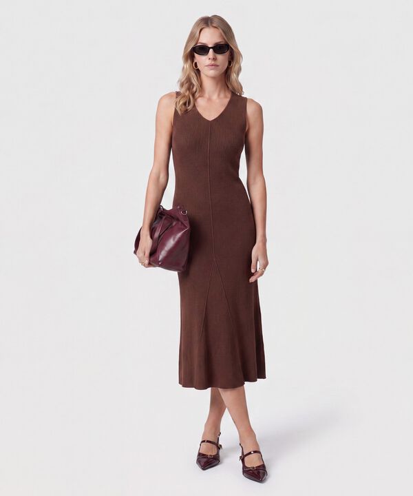 Vestido Midi Tejido Cuello V Para Mujer image number null