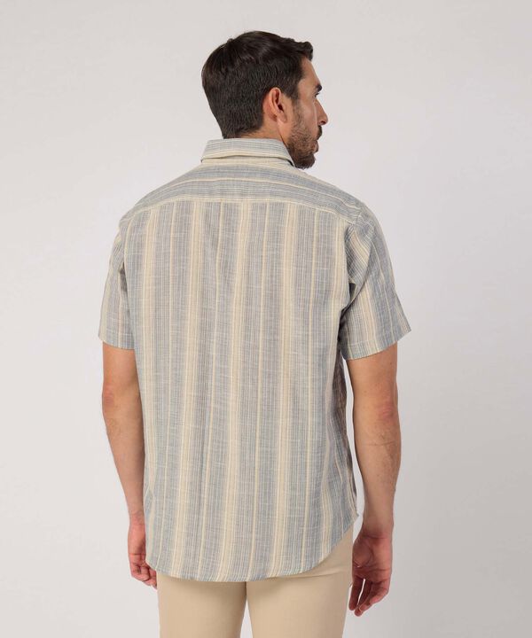 Camisa Manga Corta A Rayas Con Bolsillo 