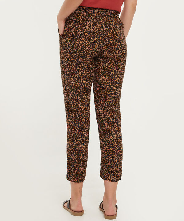 Pantalón Estampado Con Elástico En Cintura, Bolsillos Laterales Y Anudado Decorativo, Líneas
