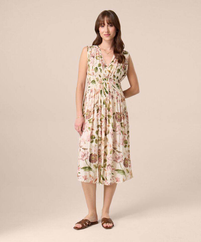 Vestido Midi Con Cintura Nido De Abeja Para Mujer