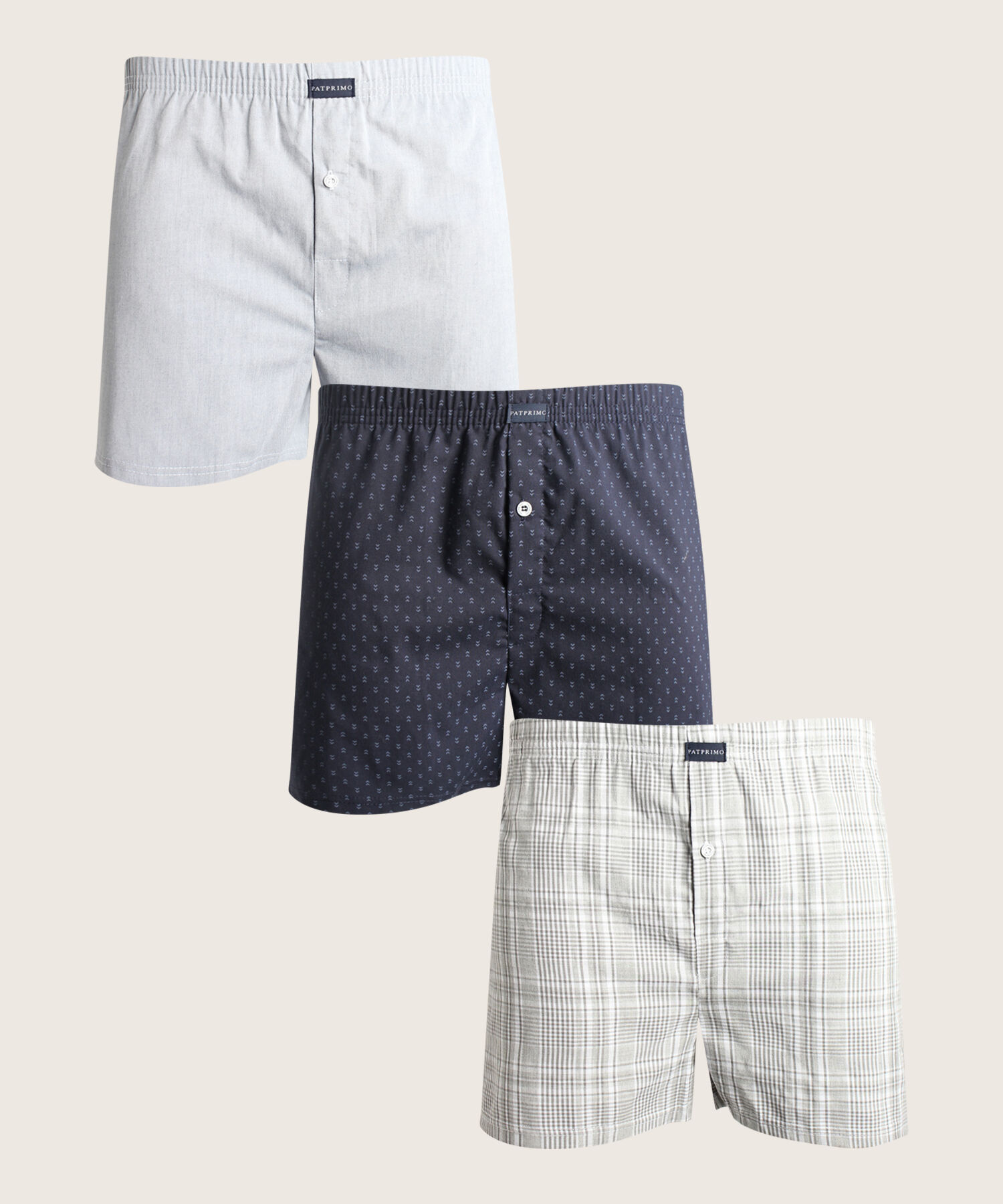 Boxer Pack X3 Pantaloncillo Tejido Plano Amplio Algodón Preteñido, Cuadro-Rayas Y Estampado