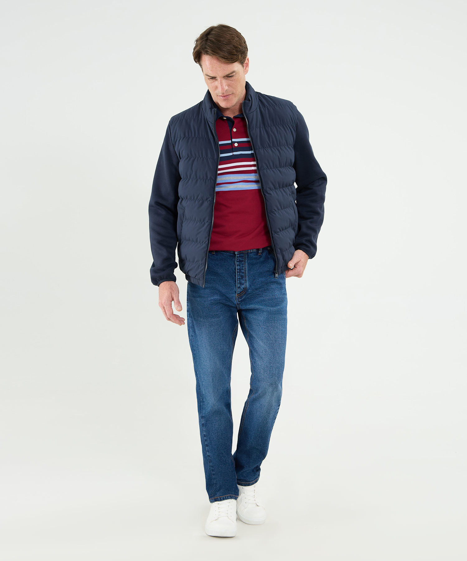Chaqueta Acolchada Con Mangas En Tela Contraste Para Hombre