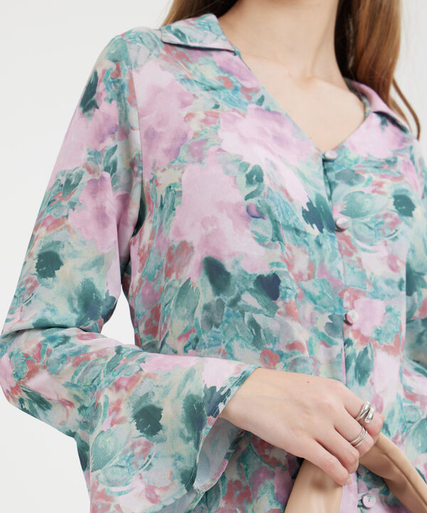 Camisa Estampada Manga Larga Con Volante image number null