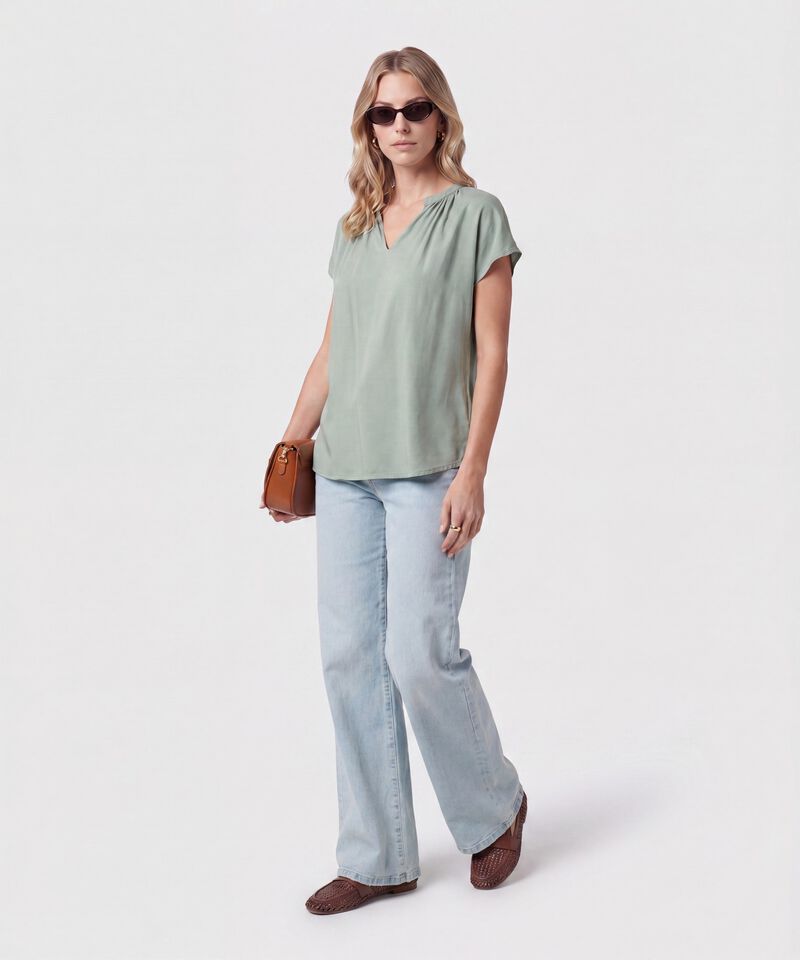 Blusa Cuello V Fruncido Para Mujer
