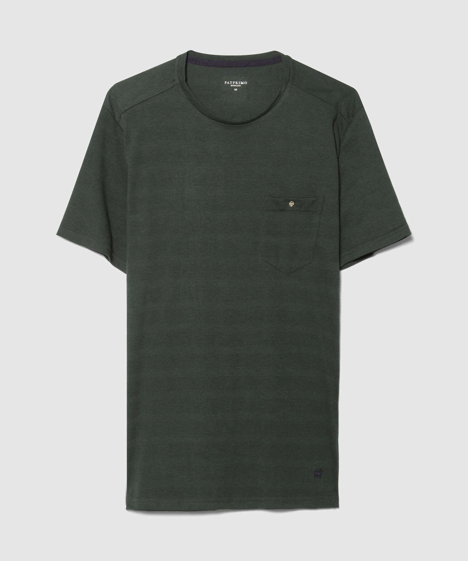 Camiseta Unicolor, Cuello Redondo Con Bolsillo De Parche