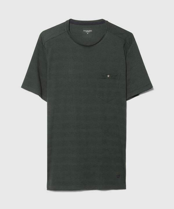 Camiseta Unicolor, Cuello Redondo Con Bolsillo De Parche