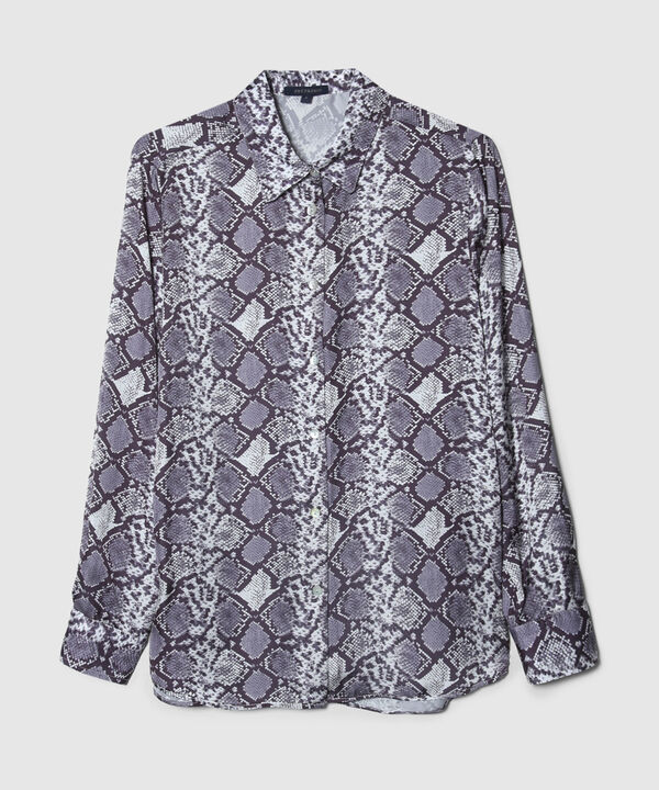 Camisa Estampada En Satín Manga Larga