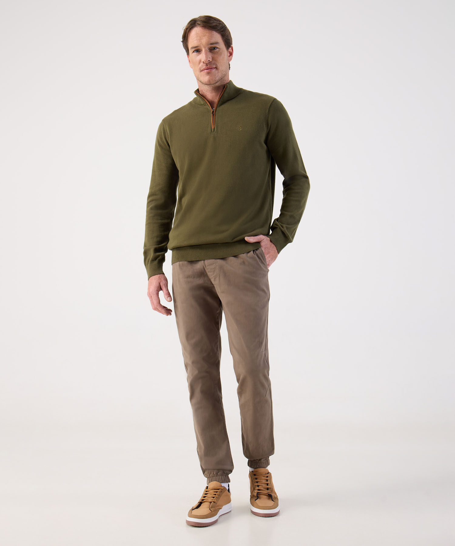 Buzo de Tejido Liso con Cuello Alto y Cremallera Para Hombre