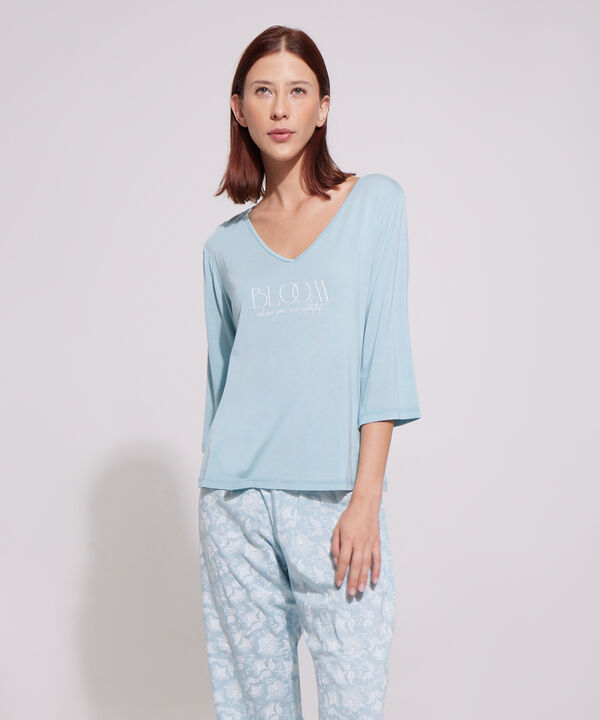 Pijama Camiseta Manga 3/4 Con Screen Y Pantalon Largo Estampado