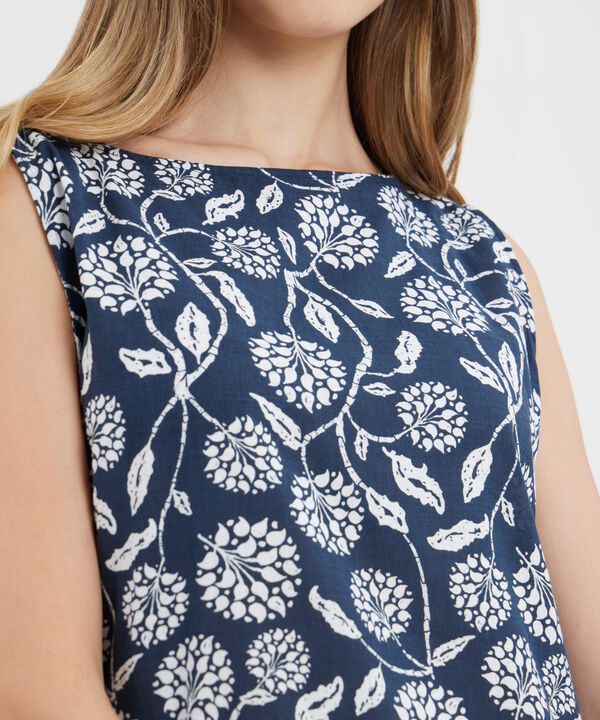 Vestido Estampado Manga Sisa Con Bolsillos Laterales