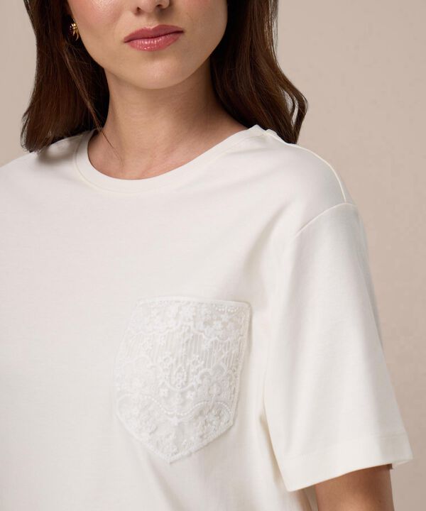 Camiseta Con Bolsillo De Encaje Para Mujer