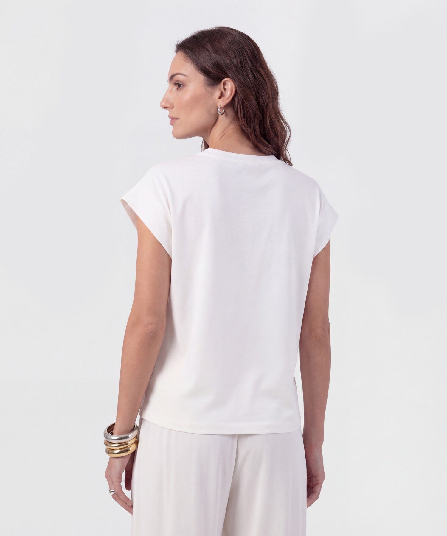 Camiseta Manga Corta Con Doblez Para Mujer