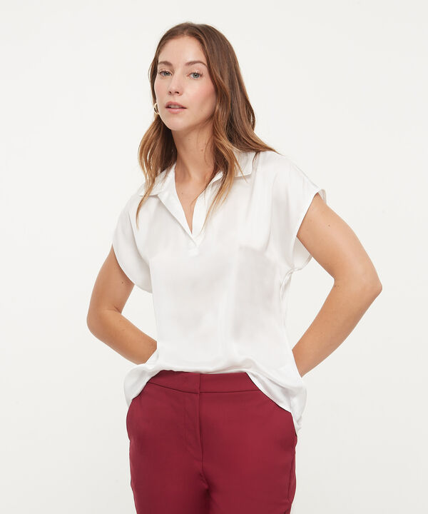 Blusa A Manga Corta Corrida Unicolor En Sat&iacute;n image number null