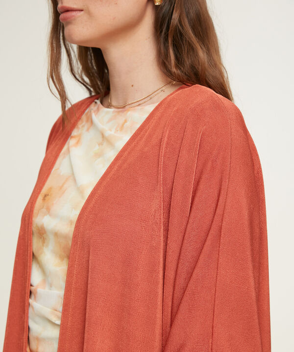 Saco Wrap Unicolor Textura, Manga Rodada Con Silueta Fluida, Tr&oacute;pico Floral
