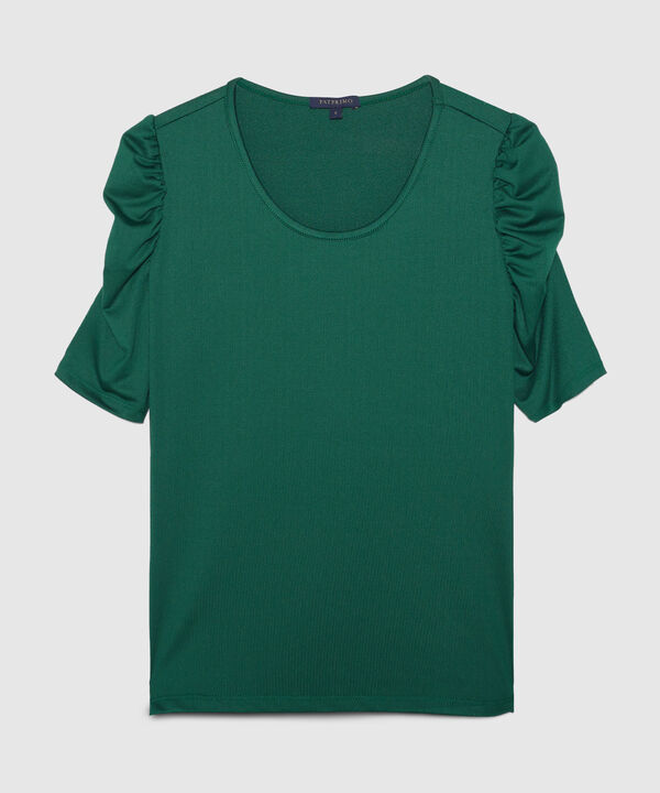 Camiseta Manga Corta Unicolor Con Ruche