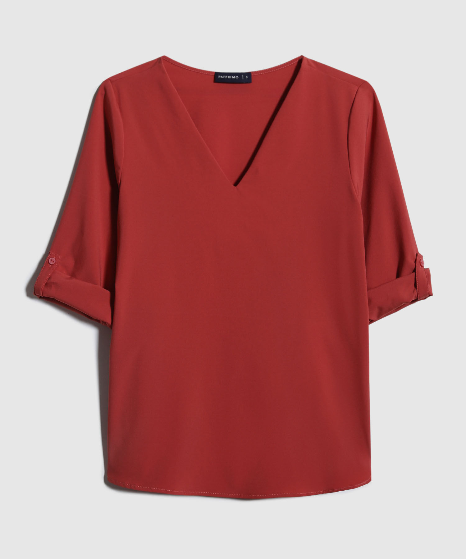 Blusa Manga Tres Cuartos Unicolor Escote En V